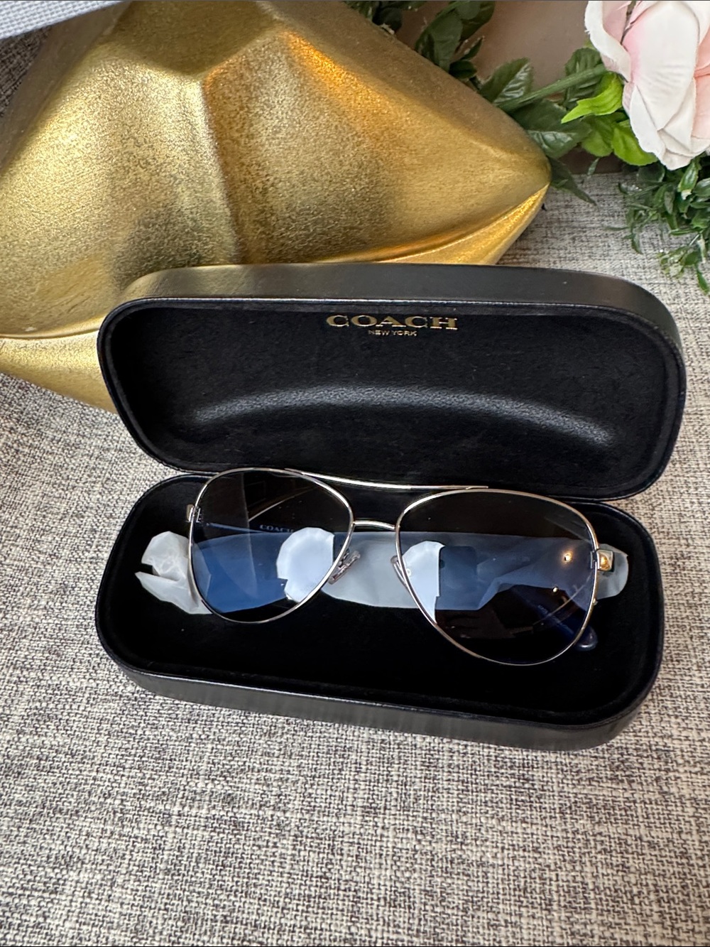 Coach Men's Gold Frame Sunglasses with Blue Gradient Lenses